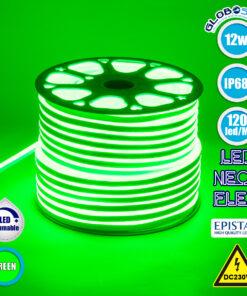 GloboStar® 70574 OVALE 120° Degree Neon Flex Epistar LED SMD 2835 1m 12W/m 120LED/m 1212lm/m 120° DC 230V Αδιάβροχη IP68 Πράσινο Dimmable