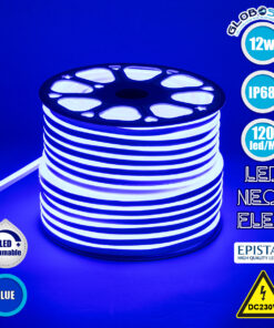 GloboStar® 70575 OVALE 120° Degree Neon Flex Epistar LED SMD 2835 1m 12W/m 120LED/m 1212lm/m 120° DC 230V Αδιάβροχη IP68 Μπλε Dimmable