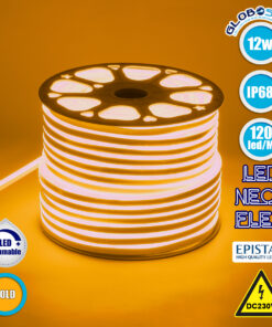 GloboStar® 70576 OVALE 120° Degree Neon Flex Epistar LED SMD 2835 1m 12W/m 120LED/m 1212lm/m 120° DC 230V Αδιάβροχη IP68 Gold – Ultra Θερμό 2200K Dimmable