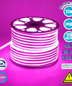 GloboStar® 70577 OVALE 120° Degree Neon Flex Epistar LED SMD 2835 1m 12W/m 120LED/m 1212lm/m 120° DC 230V Αδιάβροχη IP68 Ροζ Dimmable