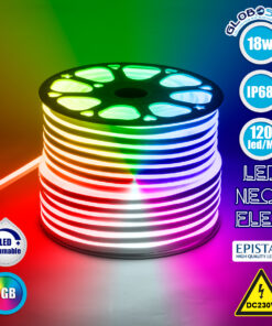 GloboStar® 70578 OVALE 120° Degree Neon Flex Epistar LED SMD 5050 1m 18W/m 120LED/m 1818lm/m 120° DC 230V Αδιάβροχη IP68 RGB Dimmable