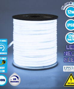 GloboStar® 70580 TUBE 360° Degree Neon Flex Epistar LED SMD 2835 1m 12W/m 120LED/m 1320lm/m 360° DC 24V Αδιάβροχη IP68 Ψυχρό Λευκό 6000K Dimmable