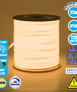 GloboStar® 70582 TUBE 360° Degree Neon Flex Epistar LED SMD 2835 1m 12W/m 120LED/m 1248lm/m 360° DC 24V Αδιάβροχη IP68 Θερμό Λευκό 3000K Dimmable