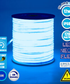 GloboStar® 70585 TUBE 360° Degree Neon Flex Epistar LED SMD 2835 1m 12W/m 120LED/m 1212lm/m 360° DC 24V Αδιάβροχη IP68 Μπλε Dimmable
