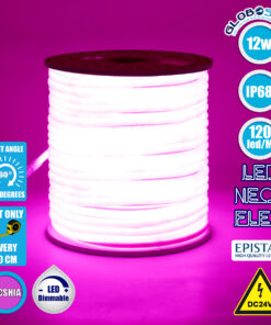 GloboStar® 70587 TUBE 360° Degree Neon Flex Epistar LED SMD 2835 1m 12W/m 120LED/m 1212lm/m 360° DC 24V Αδιάβροχη IP68 Ροζ Dimmable