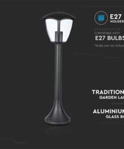 Παραδοσιακό φωτιστικό κήπου από αλουμίνιο και γυαλί, κατάλληλο για λαμπτήρες E27 (λαμπτήρες δεν περιλαμβάνονται).