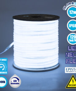 GloboStar® 70590 TUBE 360° Degree Neon Flex Epistar LED SMD 2835 1m 12W/m 120LED/m 1320lm/m 360° DC 230V Αδιάβροχη IP68 Ψυχρό Λευκό 6000K Dimmable