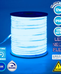 GloboStar® 70595 TUBE 360° Degree Neon Flex Epistar LED SMD 2835 1m 12W/m 120LED/m 1212lm/m 360° DC 230V Αδιάβροχη IP68 Μπλε Dimmable