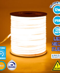 GloboStar® 70596 TUBE 360° Degree Neon Flex Epistar LED SMD 2835 1m 12W/m 120LED/m 1212lm/m 360° DC 230V Αδιάβροχη IP68 Gold – Ultra Θερμό 2200K Dimmable