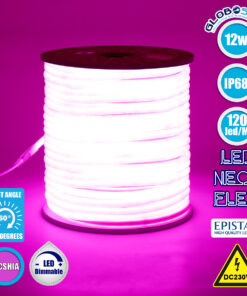 GloboStar® 70597 TUBE 360° Degree Neon Flex Epistar LED SMD 2835 1m 12W/m 120LED/m 1212lm/m 360° DC 230V Αδιάβροχη IP68 Ροζ Dimmable