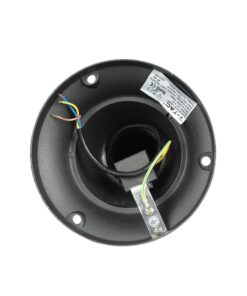 Βάση φωτιστικού με καλώδια και μεταλλική πλάκα στερέωσης, όψη από πάνω, μαύρο χρώμα.