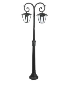 Δίφωτος παραδοσιακός φανοστάτης εξωτερικού χώρου σε μαύρο χρώμα.