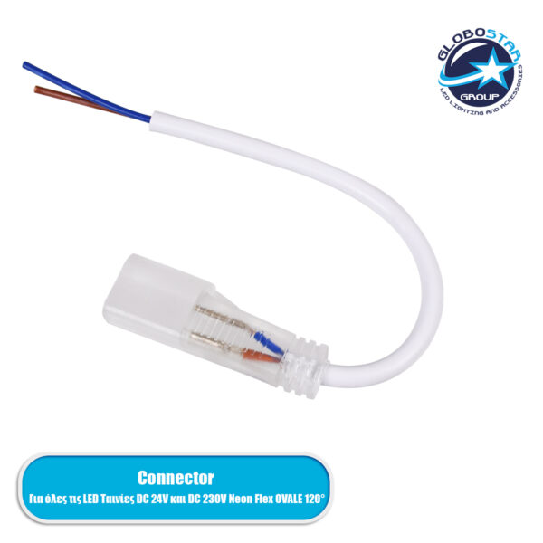 GloboStar® 70613 Καλώδιο Τροφοδοσίας για OVALE 120° Degree Neon Flex LED 24V 2 Pin Αδιάβροχο IP68