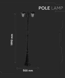 Δίφωτο φωτιστικό κολώνα εξωτερικού χώρου, ύψος 1990 χιλ. και πλάτος 500 χιλ., μεταλλικό μαύρο.