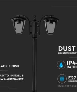 Δίφωτος εξωτερικός στύλος φωτισμού μαύρου φινιρίσματος, ανθεκτικός στη σκόνη και υγρασία, IP44, υποδοχή Ε27.