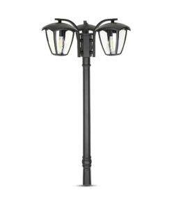 Δίφωτο κολωνάτο φωτιστικό εξωτερικού χώρου, μαύρο χρώμα, κλασικός σχεδιασμός.