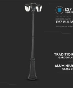 Παραδοσιακό φωτιστικό κήπου με τρία φανάρια, αλουμινίου και γυαλιού, για λαμπτήρες Ε27.