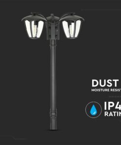Δίφωτος στύλος κήπου IP44 ανθεκτικός σε σκόνη και υγρασία, μαύρο χρώμα, κλασικός σχεδιασμός για εξωτερικό φωτισμό.
