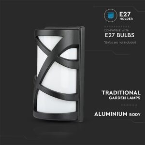 Επιτοίχιο Φωτιστικό Κήπου E27 IP54 Αλουμίνιο – Γυαλί Μαύρο Ματ V-TAC – 7064