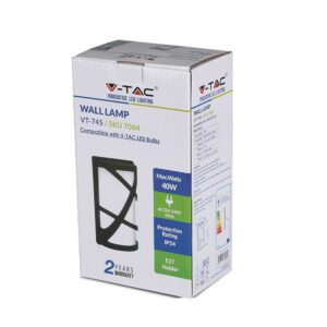 Επιτοίχιο Φωτιστικό Κήπου E27 IP54 Αλουμίνιο – Γυαλί Μαύρο Ματ V-TAC – 7064