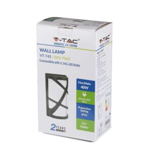 Συσκευασία φωτιστικού τοίχου V-TAC VT-745, 40W, IP54, υποδοχή Ε27, συμβατό με λαμπτήρες LED.
