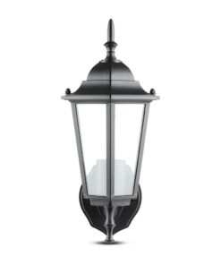 Εξωτερικό φωτιστικό τοίχου κλασικού σχεδιασμού, μαύρο μέταλλο, διάφανο γυαλί για κήπο και βεράντα.
