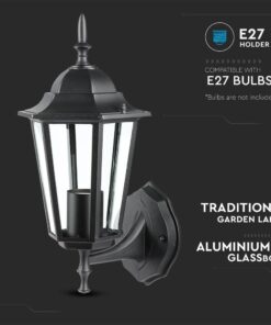 Εξωτερικό φωτιστικό κήπου, μαύρο, παραδοσιακό σχέδιο, κατασκευή από αλουμίνιο και γυαλί, λαμπτήρες E27.