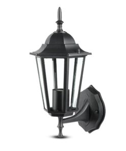 Εξωτερικό φωτιστικό τοίχου μαύρο, κλασικός σχεδιασμός με γυάλινο καπέλο, ιδανικό για κήπους και βεράντες.