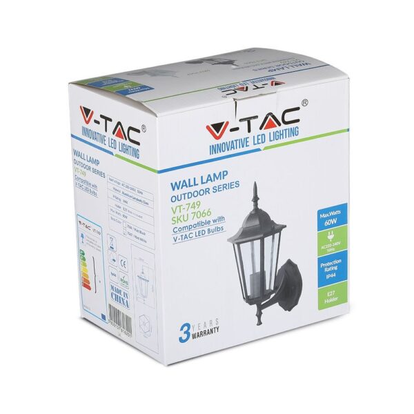 Εξωτερικό φωτιστικό τοίχου V-TAC VT-749 60W IP44, κατάλληλο για λάμπες E27 LED.