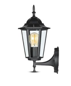 Απλίκα τοίχου εξωτερικού χώρου σε μαύρο χρώμα, κλασικό σχέδιο με γυάλινες επιφάνειες, ιδανική για εξωτερικό φωτισμό.