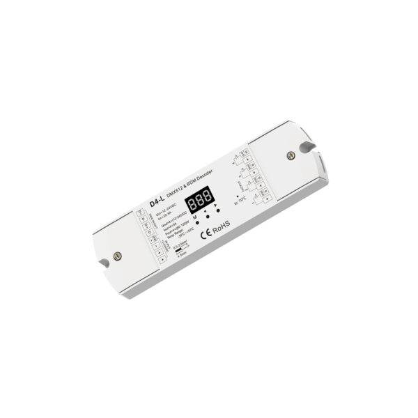GloboStar® 70668 D4-L SKYDANCE DC DMX & RDM Dimmer High Speed Controller / Decoder 4 Καναλιών DC 12-24V 4 x 5A 120W – Max 20.5A 480W – IP20 Μ17 x Π5 x Υ2.5cm – 5 Years Warranty
