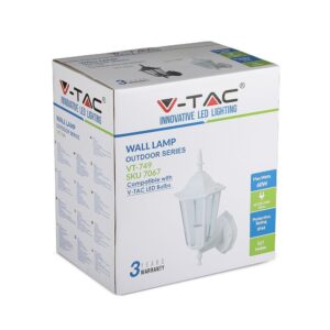 Εξωτερικό φωτιστικό τοίχου V-TAC, 60W, IP44, λευκό, ανθεκτικό σε καιρικές συνθήκες, κατάλληλο για LED λάμπες.