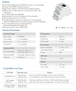 GloboStar® 70670 S1-DR SKYDANCE AC Triac DMX Dimmer Din Rail Ράγας 2 Καναλιών AC 100-240V 2 x 1.5A 360W – Max 3A 720W – IP20 DMX512 Μ11.5 x Π5 x Υ6.5cm – 5 Years Warranty