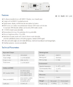 GloboStar® 70671 S1-D SKYDANCE AC Triac DMX Dimmer 2 Καναλιών AC 100-240V 2 x 1A 240W – Max 2A 480W – IP20 Μ16.7 x Π5 x Υ2.4cm – 5 Years Warranty