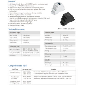 GloboStar® 70672 S1-D1 SKYDANCE AC Triac DMX Dimmer Din Rail Ράγας 1 Καναλιού AC 100-240V 1 x 2A 480W – Max 2A 480W – IP20 DMX512 Μ11.5 x Π5 x Υ6.5cm – 5 Years Warranty