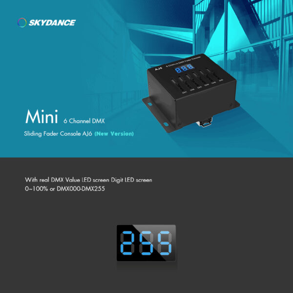 GloboStar® 70675 AJ6 SKYDANCE DMX 6 Channel Fader Console – Κονσόλα Φωτισμού 6 Καναλιών DMX DC 5-12V ή 3 x AAA Μπαταρίες – IP20 Μ10 x Π7 x Υ4cm – 5 Years Warranty