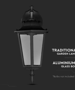 Επιτοίχιο Φωτιστικό Κήπου Απλίκα Φαναράκι προς τα Κάτω E27 IP44 Αλουμίνιο – Γυαλί Μαύρο V-TAC – 7068