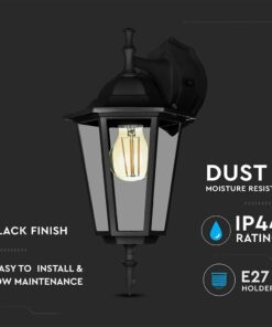 Επιτοίχιο Φωτιστικό Κήπου Απλίκα Φαναράκι προς τα Κάτω E27 IP44 Αλουμίνιο – Γυαλί Μαύρο V-TAC – 7068