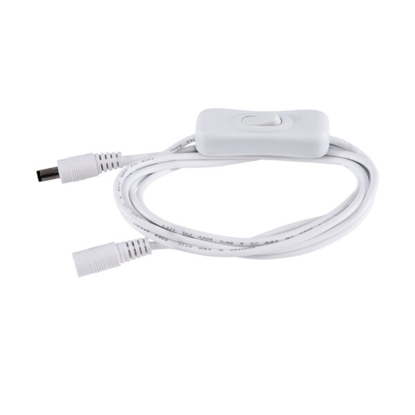 GloboStar® 70681 Καλώδιο Διακόπτης ON/OFF DC 12-24V 180cm από Jack Male 2.1×5.5mm σε Female 2.1×5.5mm Λευκό L185 x W1.9 x H1.5cm