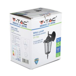 Εξωτερικό φωτιστικό τοίχου V-TAC VT-750, μαύρο, για LED λάμπες, 60W, IP44 προστασία, 3 χρόνια εγγύηση.