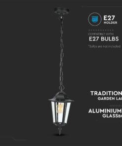 Παραδοσιακό φωτιστικό κήπου με θήκη E27, σώμα από αλουμίνιο και γυαλί. Κατάλληλο για λαμπτήρες E27.