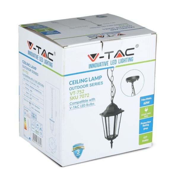Εξωτερικό φωτιστικό V-TAC LED, 60W, IP44, με βάση Ε27, κατάλληλο για αυλή ή μπαλκόνι.
