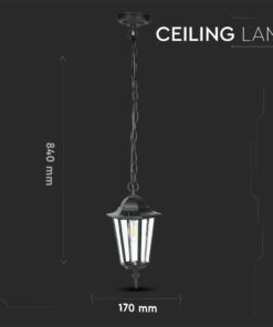 Μαύρο κρεμαστό φωτιστικό οροφής 840mm για εξωτερικούς χώρους, ιδανικό για αυλή ή βεράντα.