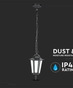 Εξωτερικό φωτιστικό σιδερένιο σε μαύρο χρώμα, ανθεκτικό σε σκόνη και υγρασία, με πιστοποίηση IP44.