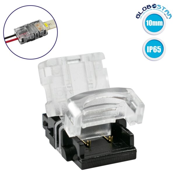 GloboStar® 70720 Αδιάβροχος Ταχυσύνδεσμος Ένωσης IP65 - Strip To Cable Connector για Ένωση 1 x Μονόχρωμης Αδιάβροχης Ταινίας LED Πλάτους 10mm με 1 x Καλώδιο Τροφοδοσίας