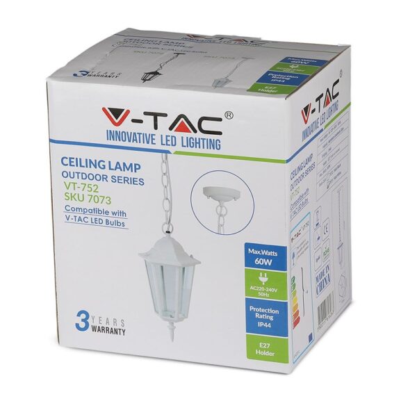 Εξωτερικό LED φωτιστικό οροφής V-TAC VT-752, 60W, IP44, λευκό, με υποδοχή E27.