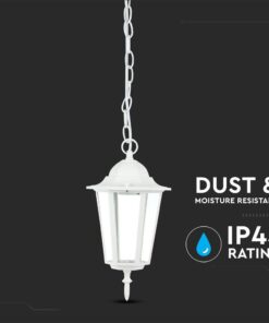 Κρεμαστό φωτιστικό εξωτερικού χώρου λευκό, αδιαβροχοποίηση IP44, ανθεκτικό σε σκόνη και υγρασία.