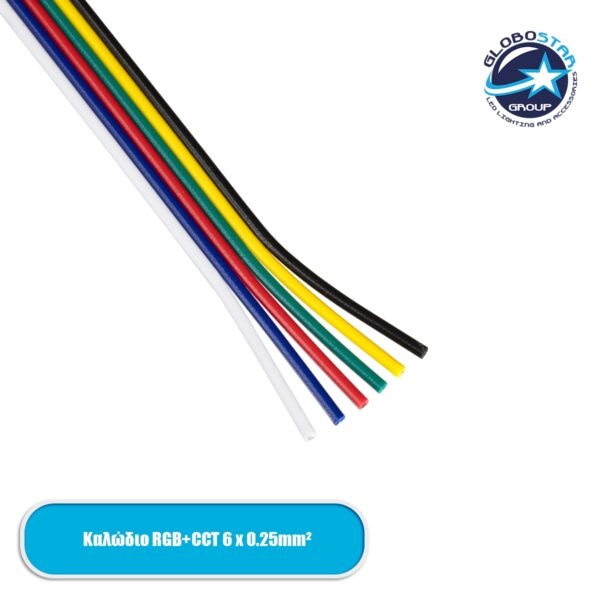 GloboStar® 70738 Εύκαμπτο Πλακέ Καλώδιο 1m RGB+CCT 6 x 0.25mm²