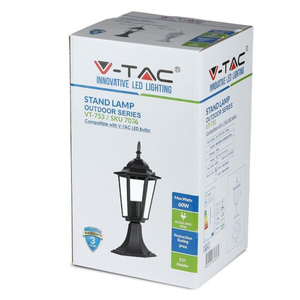 Εξωτερικό φωτιστικό στήλης V-TAC, 60W, E27, μαύρο, αντοχή IP44, ιδανικό για κήπους.