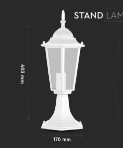 Λευκό φωτιστικό σταντ εξωτερικού χώρου, ύψος 403mm, πλάτος 170mm, κλασικός σχεδιασμός.
